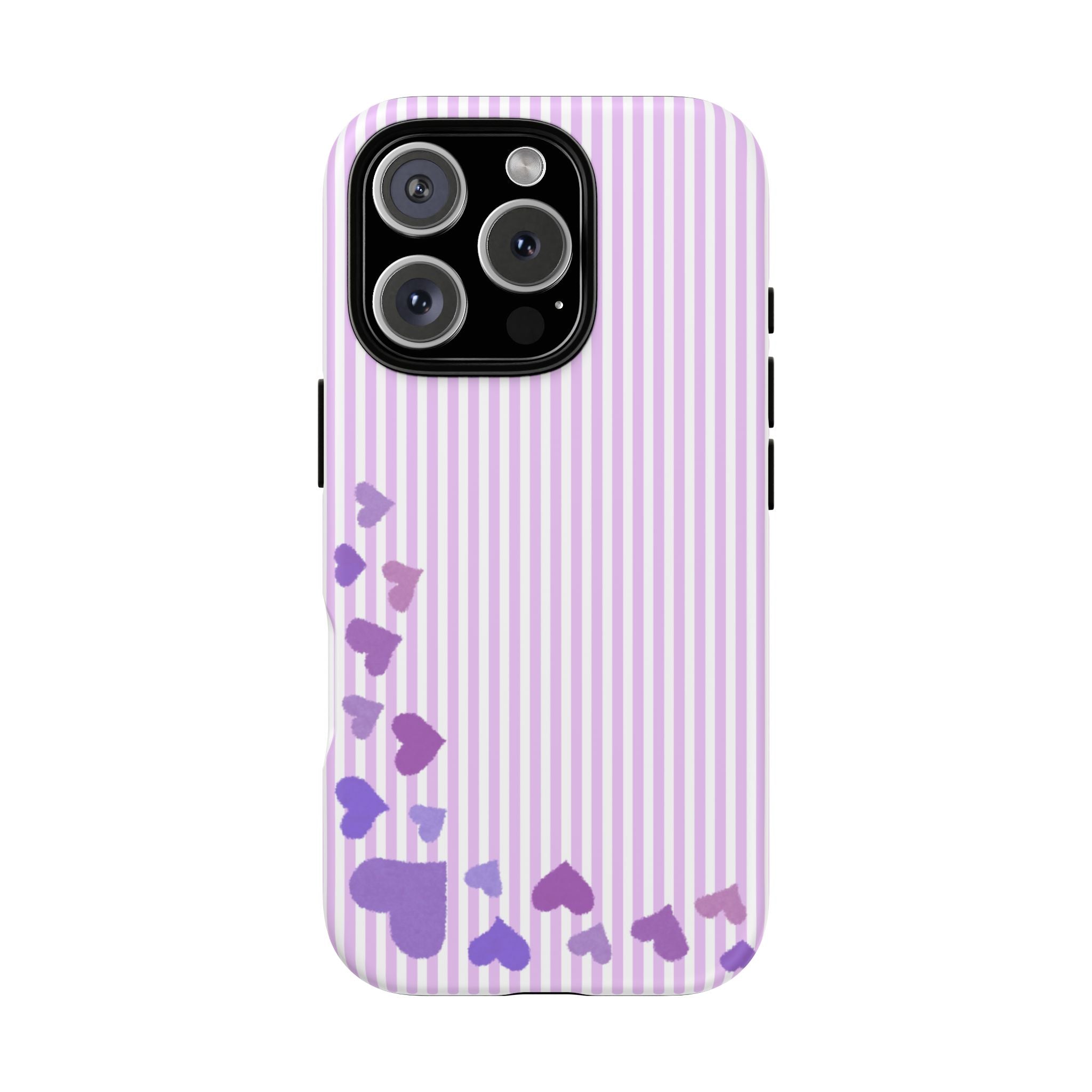Valentines Day Striped hearts phone case, Purple Heart Floral Stripe Iphone case | Tough Cases - Iphone, Samsung and Pixel Mobile cases