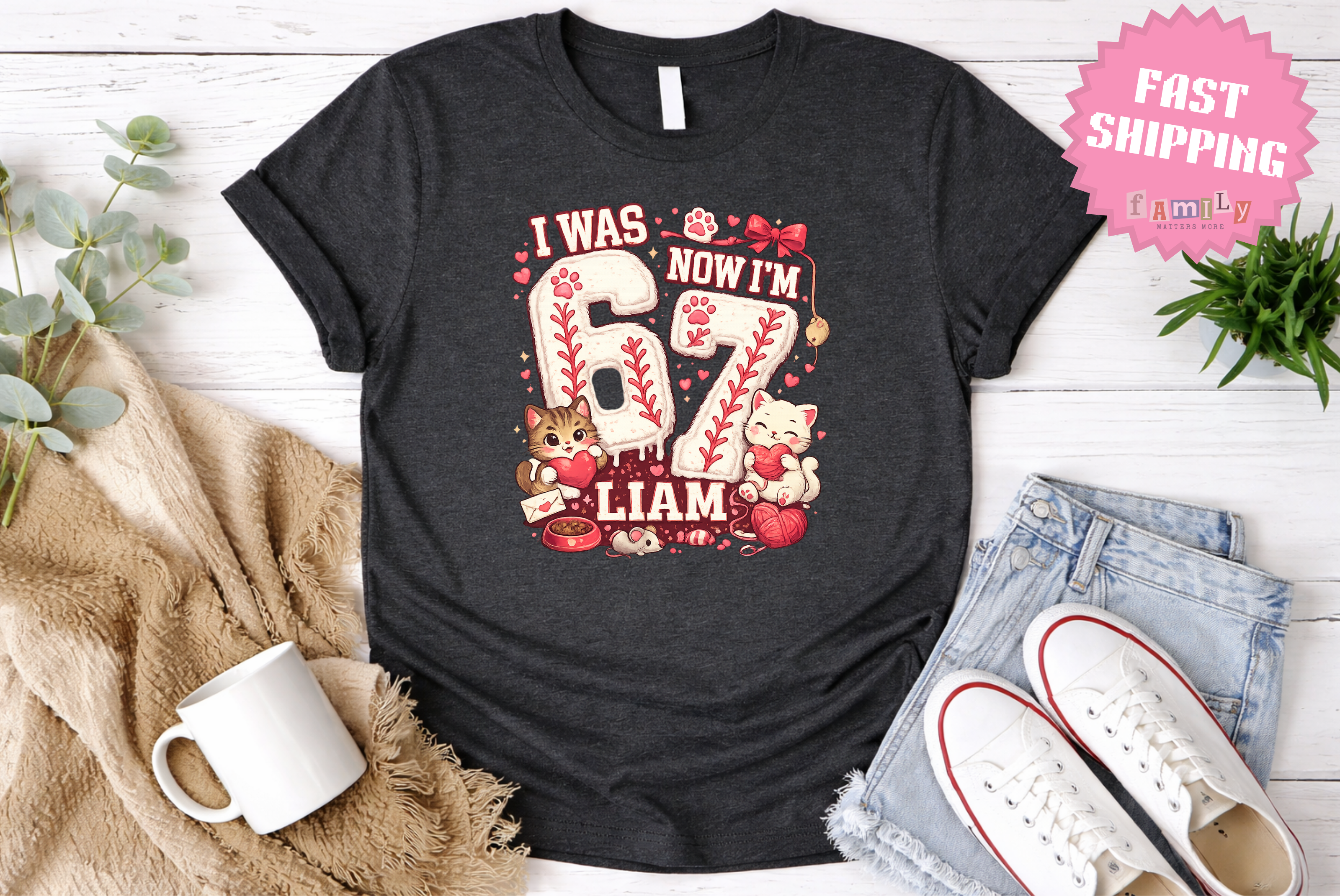 I Was 6 Now I’m 7 Valentines Birthday Shirt, Personalized Name 7th Birthday Valentines Day Tee, Matching Kids Tee, Galentines day gift