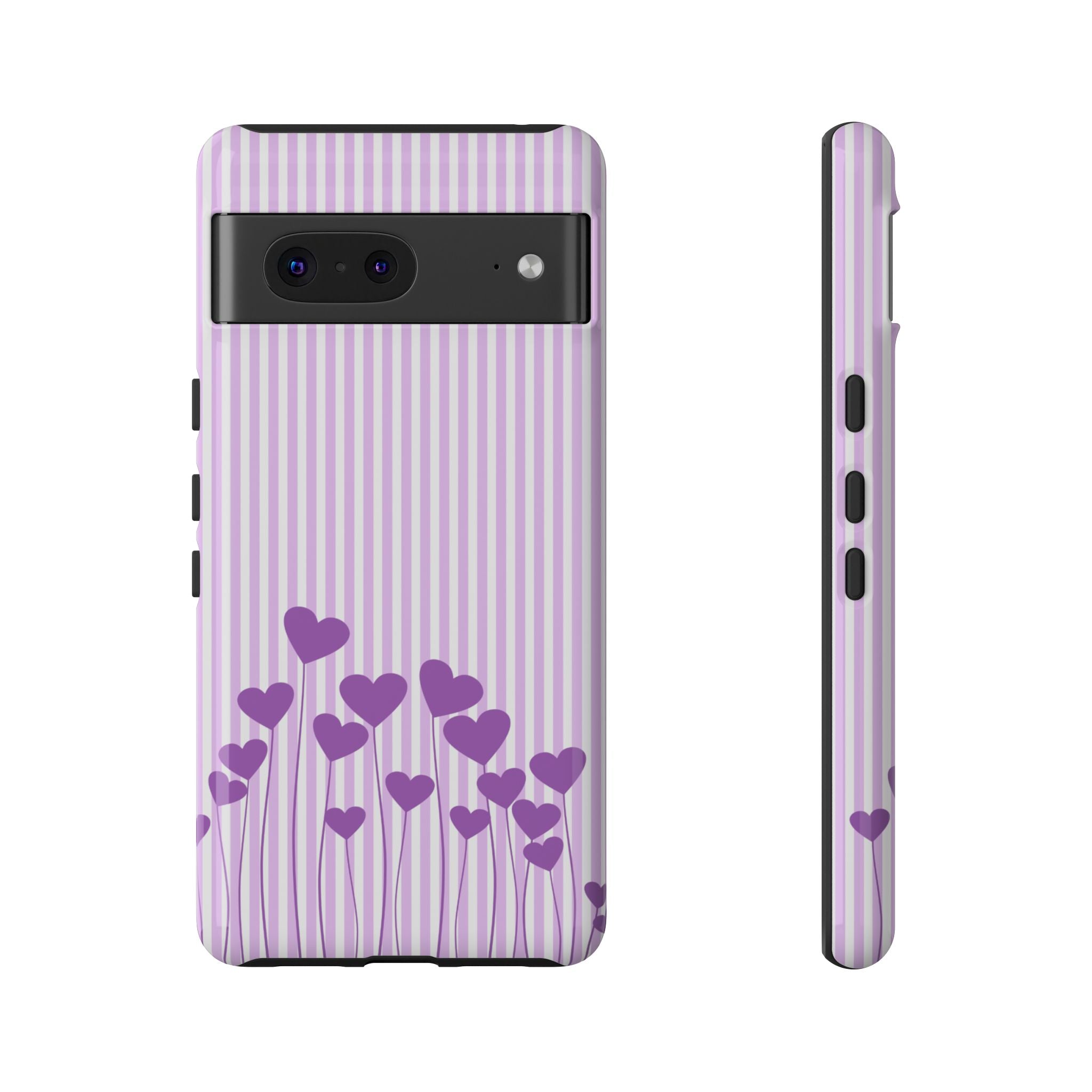 Galentines Day Striped hearts phone case, Purple Heart Floral Stripe Iphone case | Tough Cases - Iphone, Samsung and Pixel Mobile cases