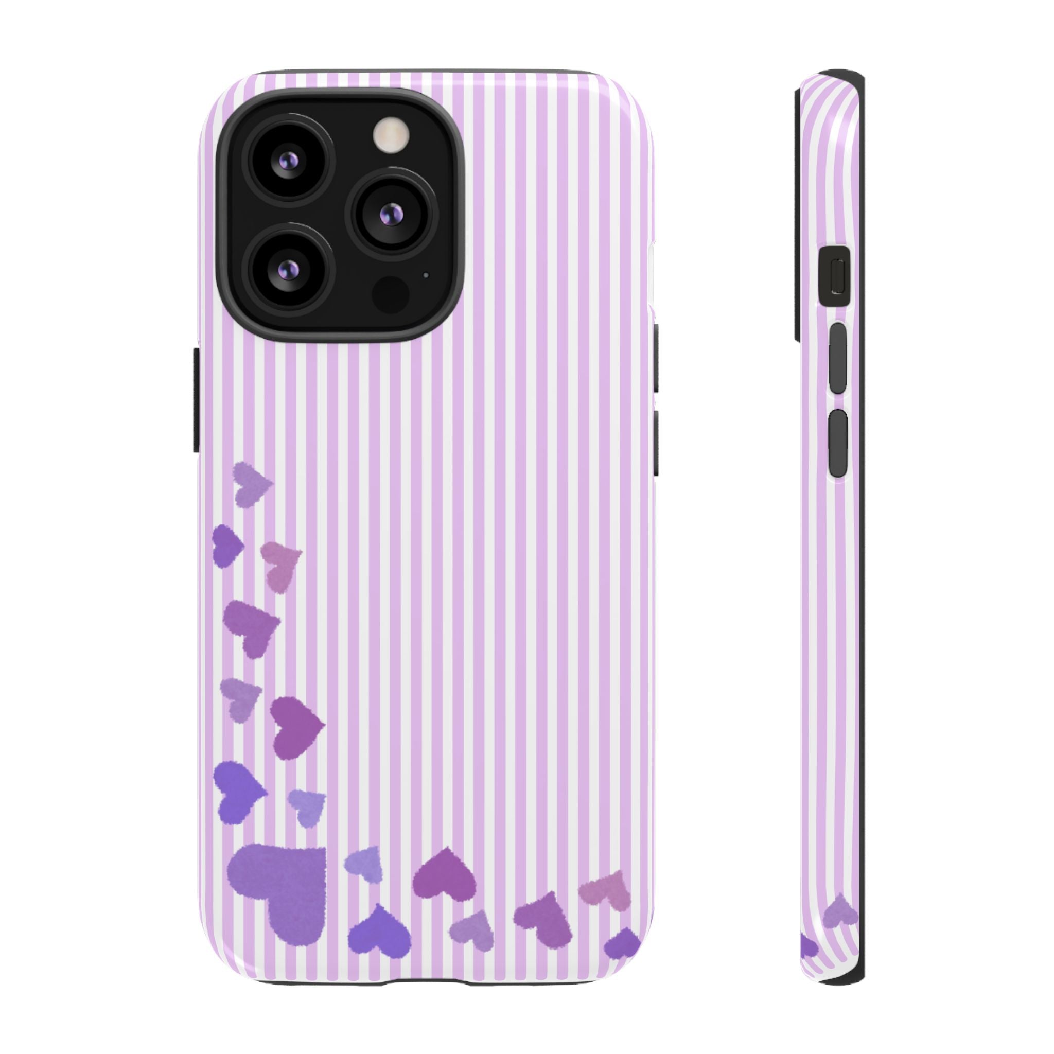 Valentines Day Striped hearts phone case, Purple Heart Floral Stripe Iphone case | Tough Cases - Iphone, Samsung and Pixel Mobile cases