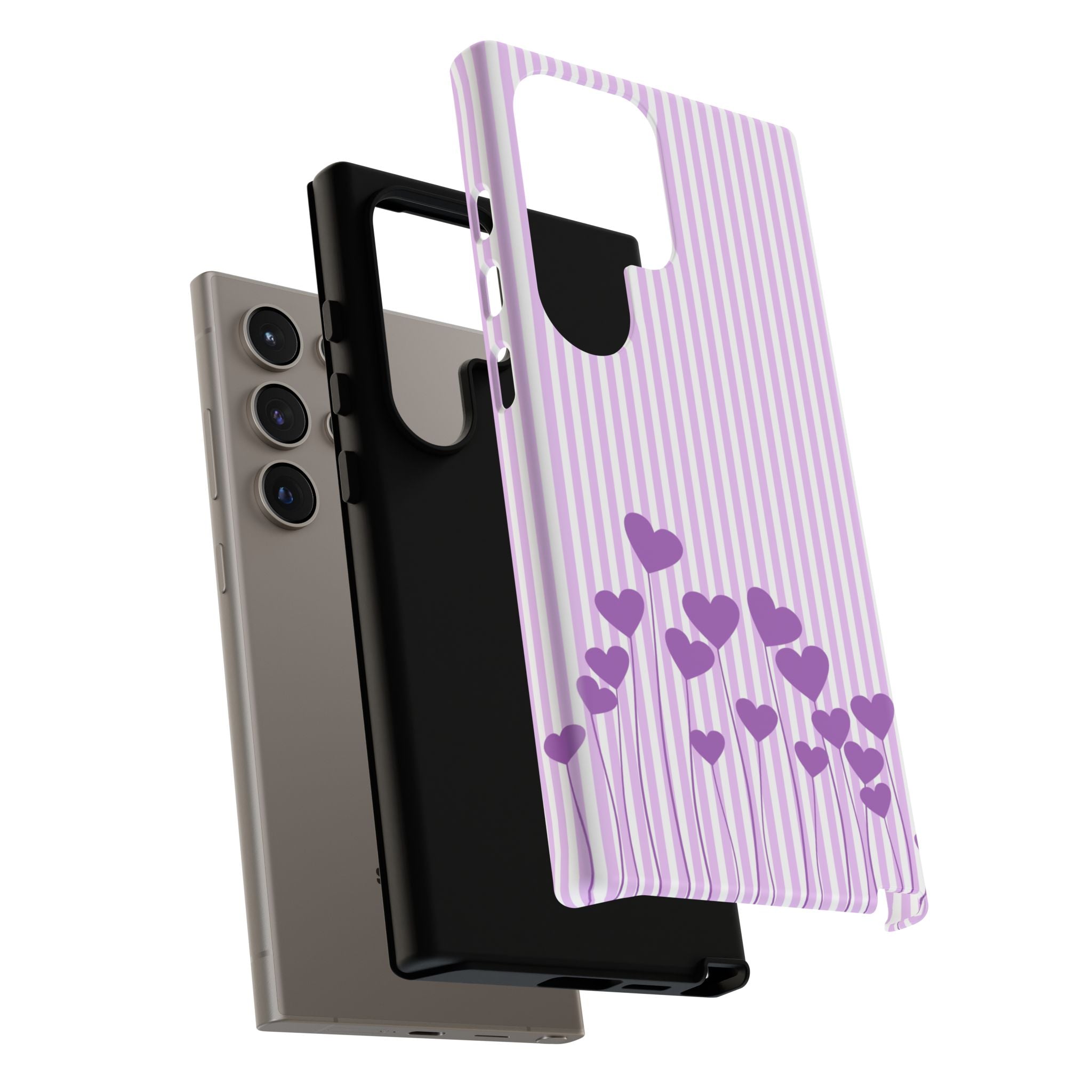 Galentines Day Striped hearts phone case, Purple Heart Floral Stripe Iphone case | Tough Cases - Iphone, Samsung and Pixel Mobile cases