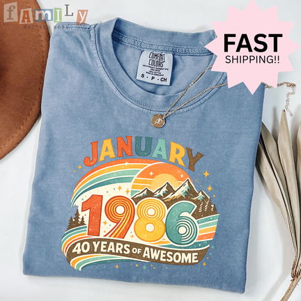 40th Birthday Retro Tshirt, 1986 Birthday Sweatshirt Gift, 40 Years Bday Number Hoodie for Women / Men, Forties Bday Tee For Wife Or Husband