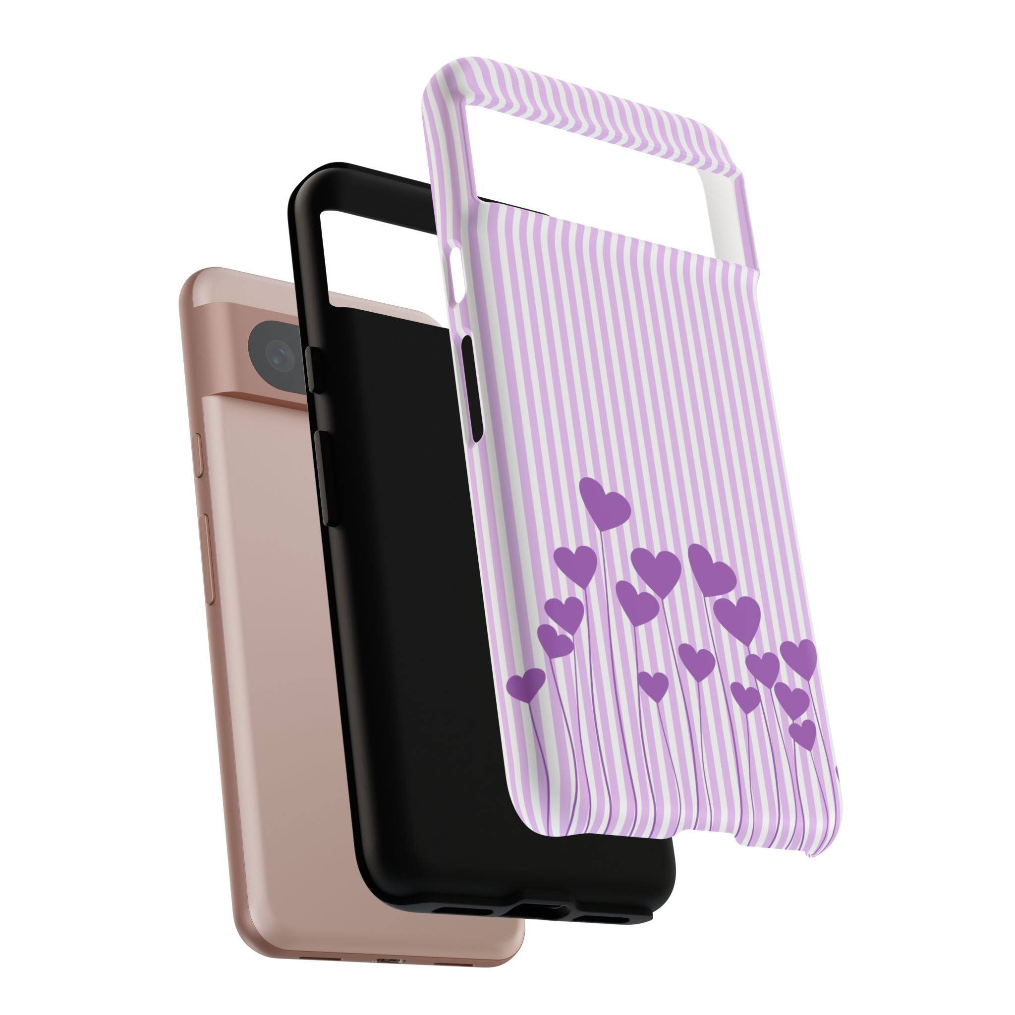 Galentines Day Striped hearts phone case, Purple Heart Floral Stripe Iphone case | Tough Cases - Iphone, Samsung and Pixel Mobile cases