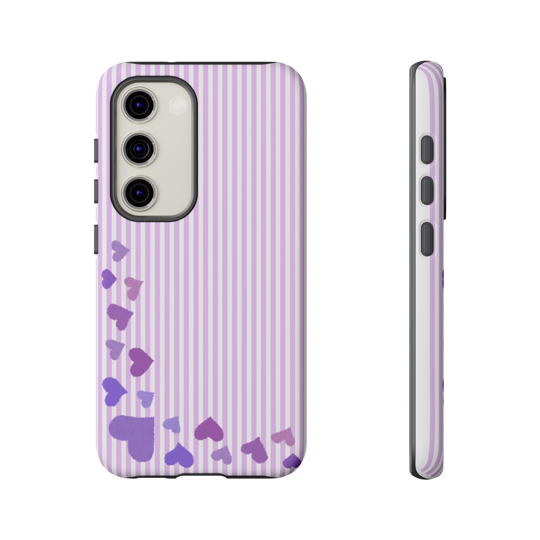 Valentines Day Striped hearts phone case, Purple Heart Floral Stripe Iphone case | Tough Cases - Iphone, Samsung and Pixel Mobile cases