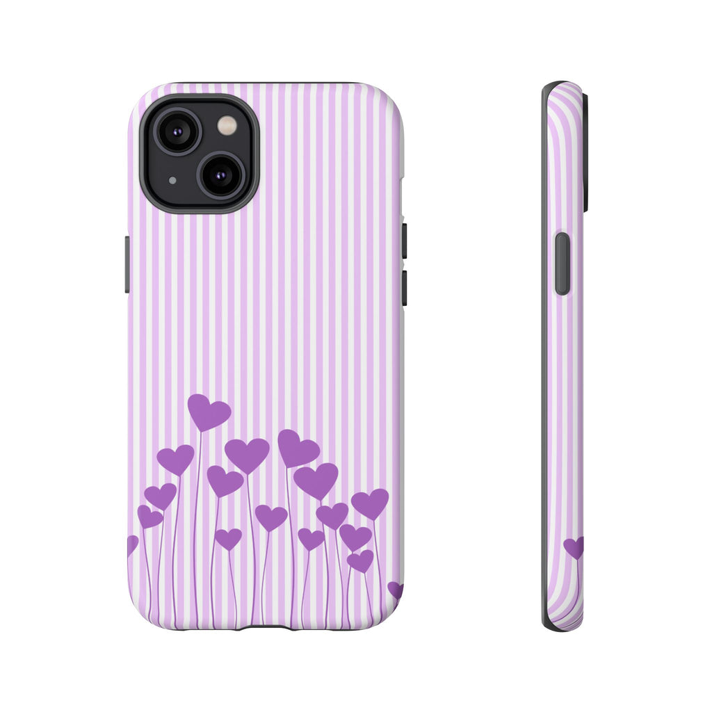Galentines Day Striped hearts phone case, Purple Heart Floral Stripe Iphone case | Tough Cases - Iphone, Samsung and Pixel Mobile cases