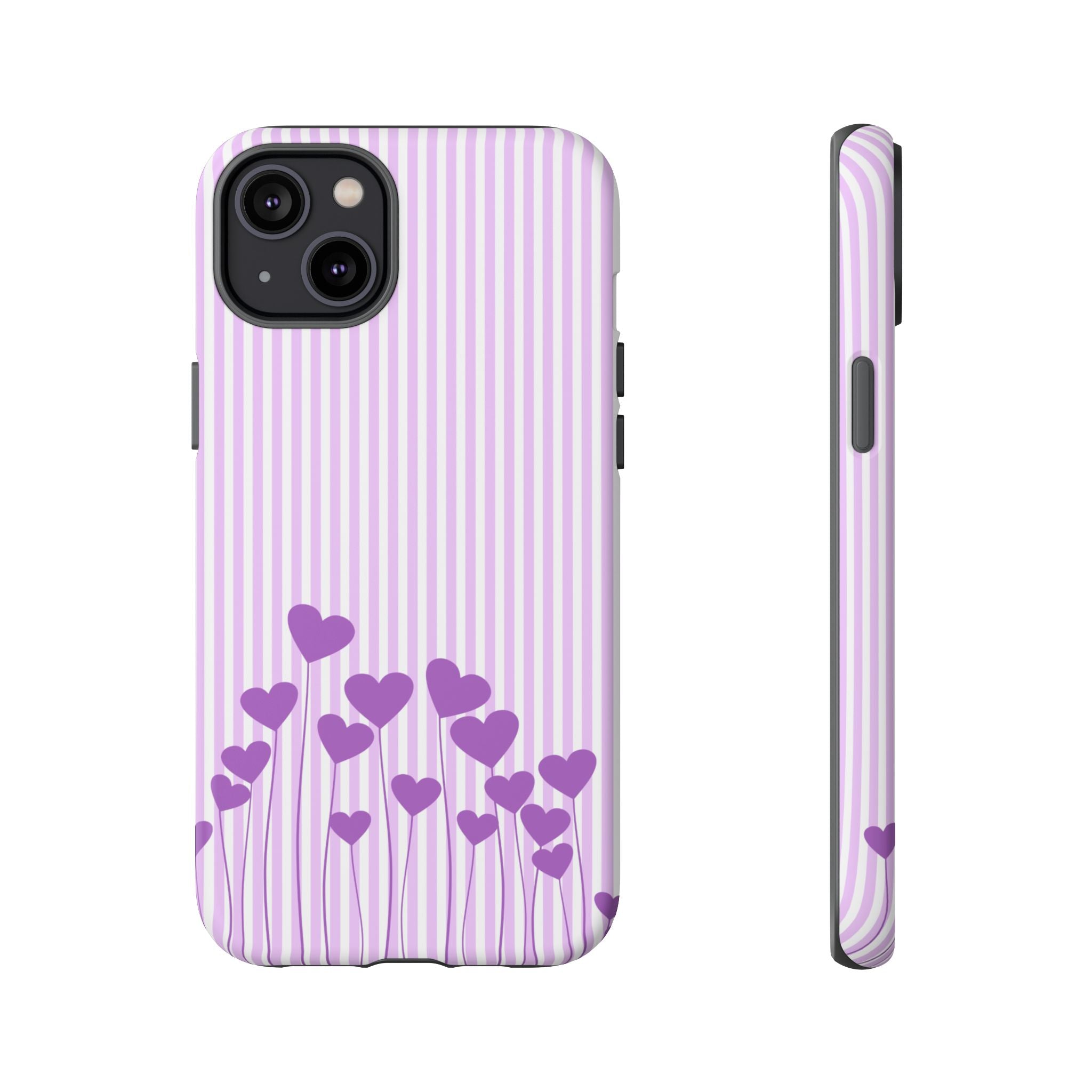 Galentines Day Striped hearts phone case, Purple Heart Floral Stripe Iphone case | Tough Cases - Iphone, Samsung and Pixel Mobile cases