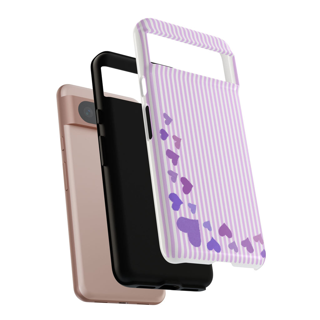 Valentines Day Striped hearts phone case, Purple Heart Floral Stripe Iphone case | Tough Cases - Iphone, Samsung and Pixel Mobile cases