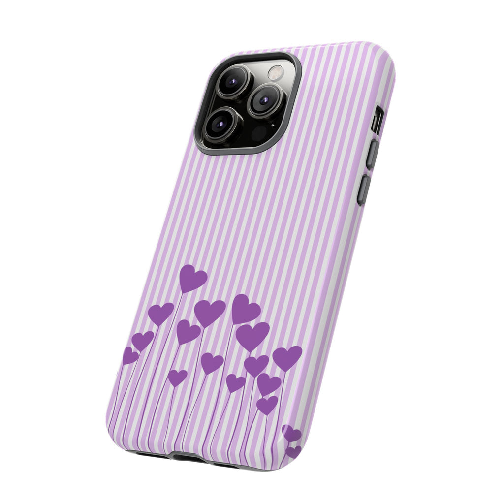Galentines Day Striped hearts phone case, Purple Heart Floral Stripe Iphone case | Tough Cases - Iphone, Samsung and Pixel Mobile cases