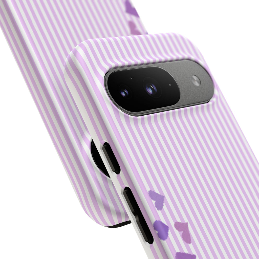 Valentines Day Striped hearts phone case, Purple Heart Floral Stripe Iphone case | Tough Cases - Iphone, Samsung and Pixel Mobile cases