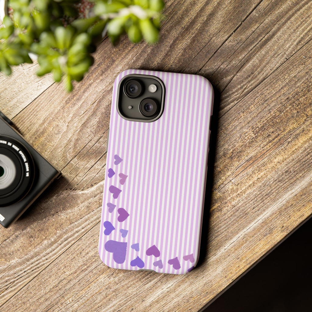 Valentines Day Striped hearts phone case, Purple Heart Floral Stripe Iphone case | Tough Cases - Iphone, Samsung and Pixel Mobile cases