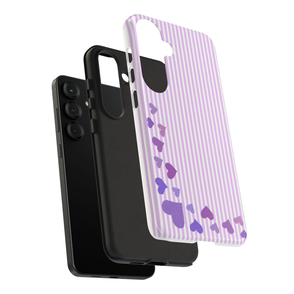 Valentines Day Striped hearts phone case, Purple Heart Floral Stripe Iphone case | Tough Cases - Iphone, Samsung and Pixel Mobile cases