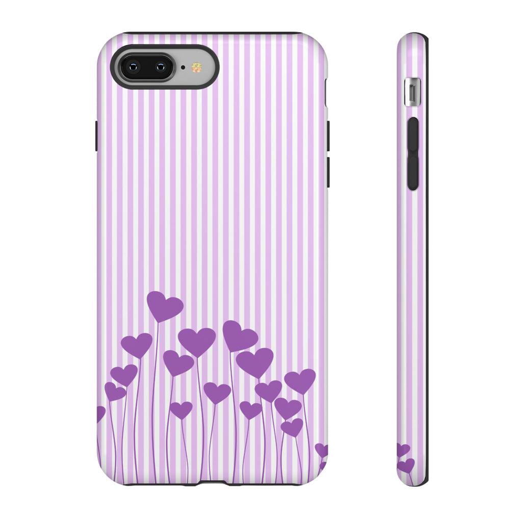 Galentines Day Striped hearts phone case, Purple Heart Floral Stripe Iphone case | Tough Cases - Iphone, Samsung and Pixel Mobile cases