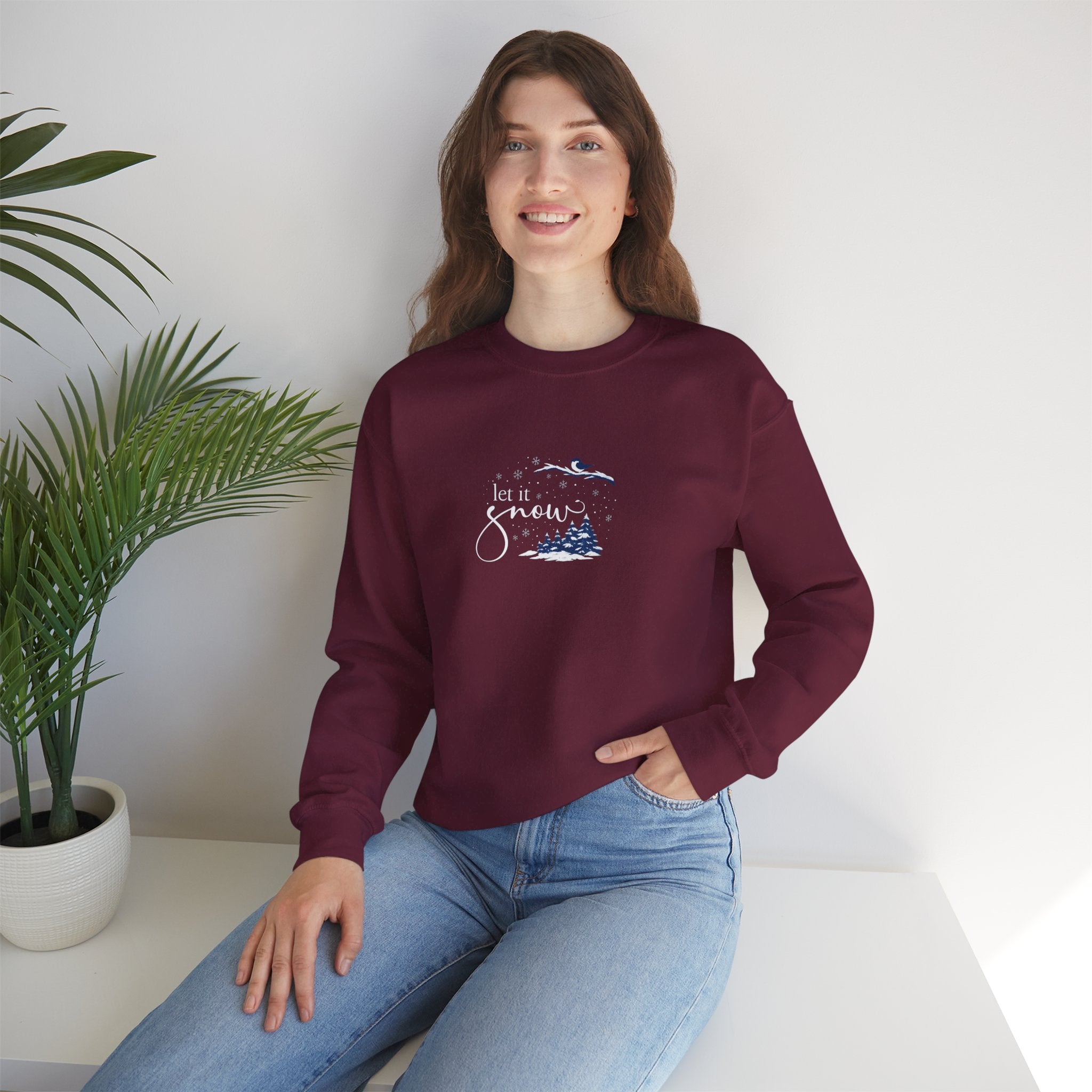 Let It Snow Sweatshirt Hoodie, Winter Lover Pullover, Snowflake Pine Trees Design, Cozy Unisex Adult & Youth Winter Gift, Christmas Season Top