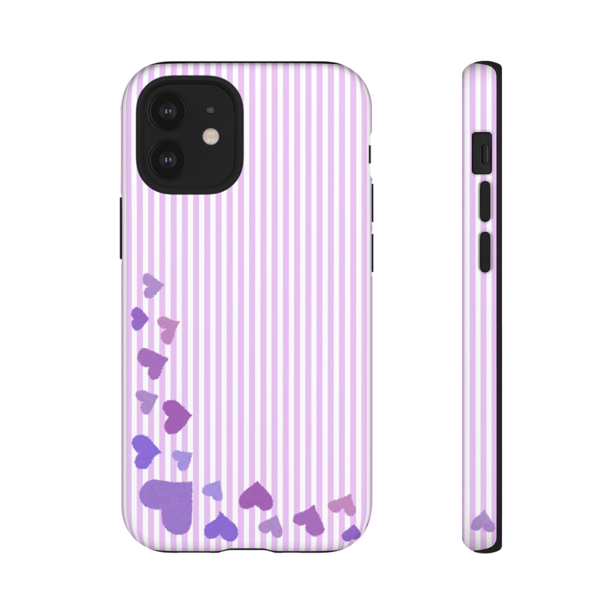 Valentines Day Striped hearts phone case, Purple Heart Floral Stripe Iphone case | Tough Cases - Iphone, Samsung and Pixel Mobile cases