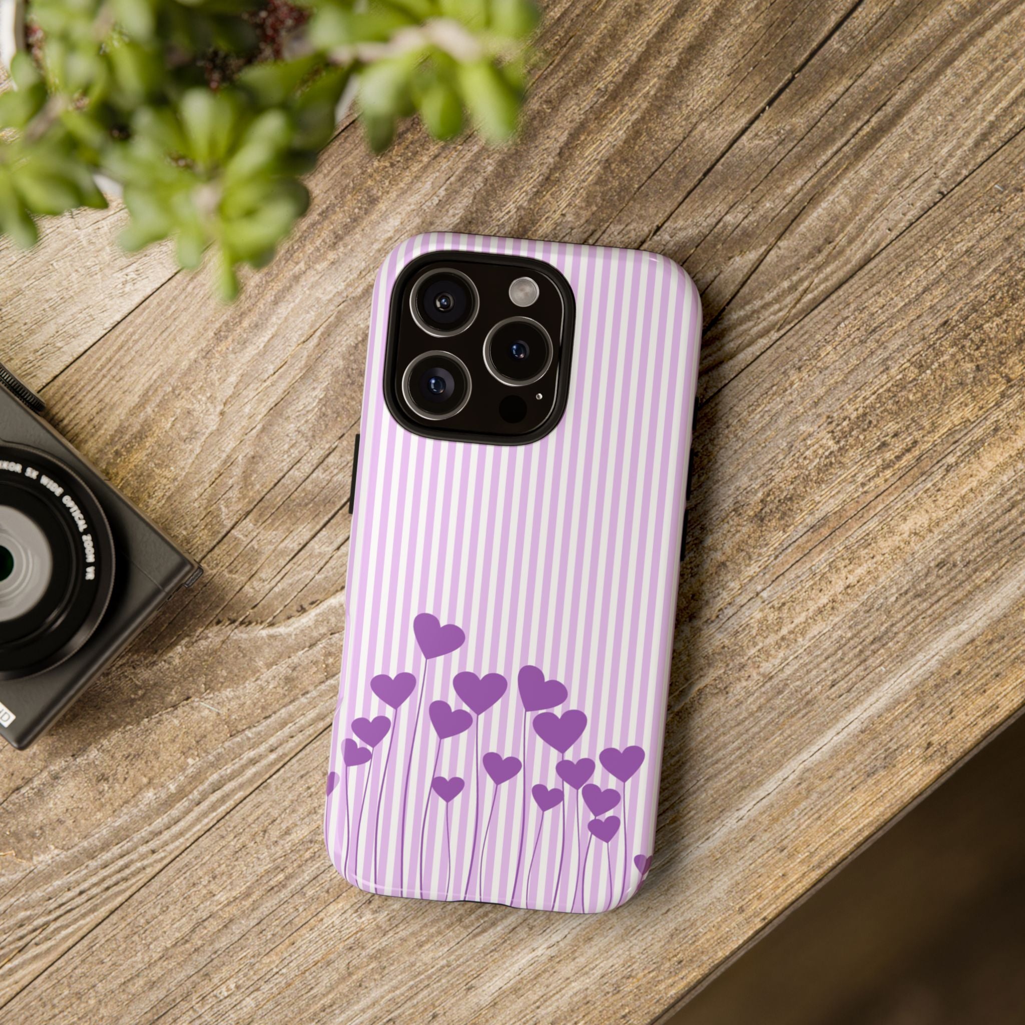 Galentines Day Striped hearts phone case, Purple Heart Floral Stripe Iphone case | Tough Cases - Iphone, Samsung and Pixel Mobile cases