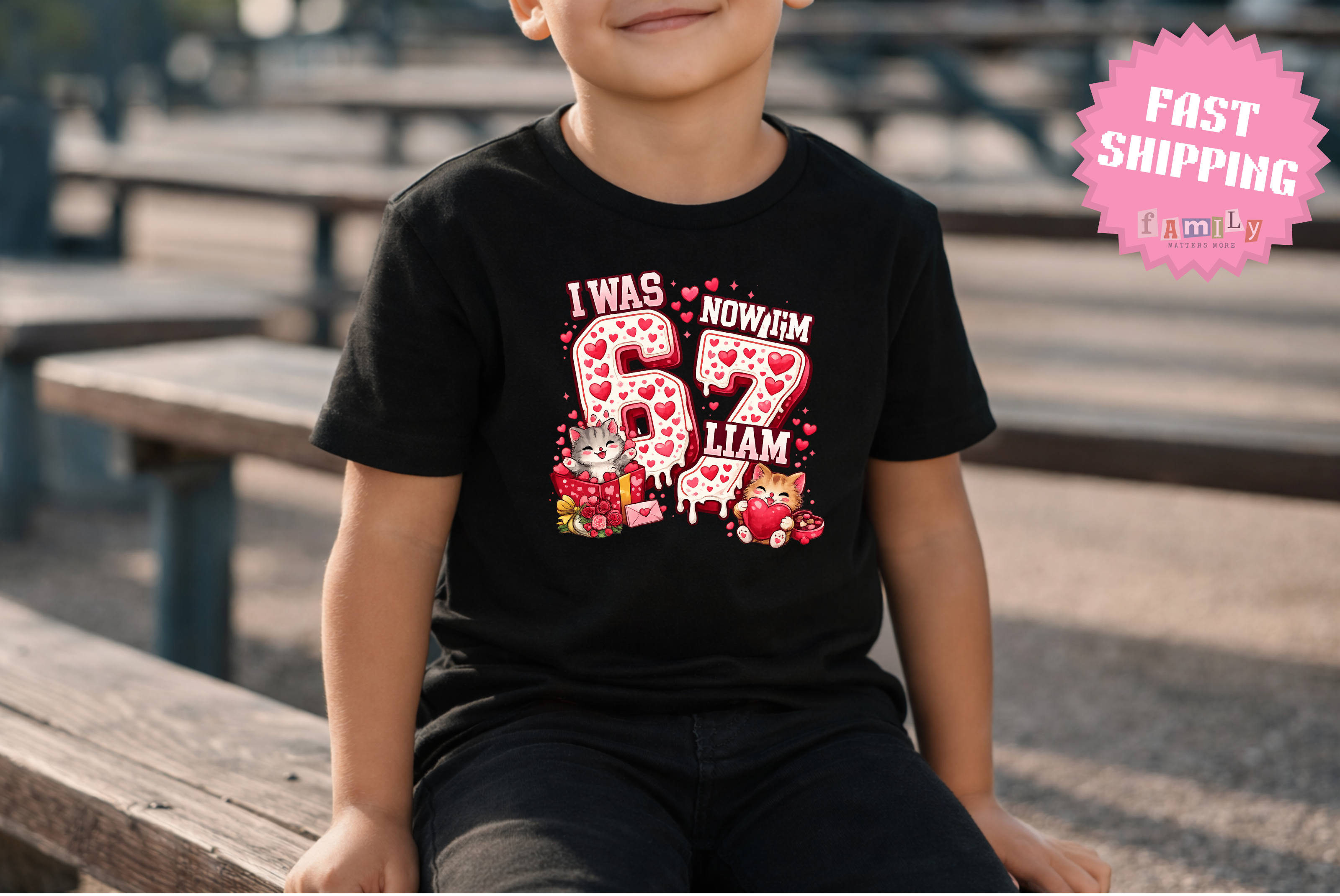I Was 6 Now I’m 7 Valentines Birthday Shirt, Personalized Name 7th Birthday Valentines Day Tee, Matching Kids Tee, Galentines day gift