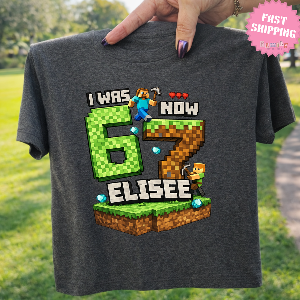I Was 6 Now I’m 7 Shirt, Six Seven Game Kids Shirt, Funny 67 Meme Birthday Tee, Pixel Gamer 7th Birthday Shirt, Funny Gamer Kid Shirt