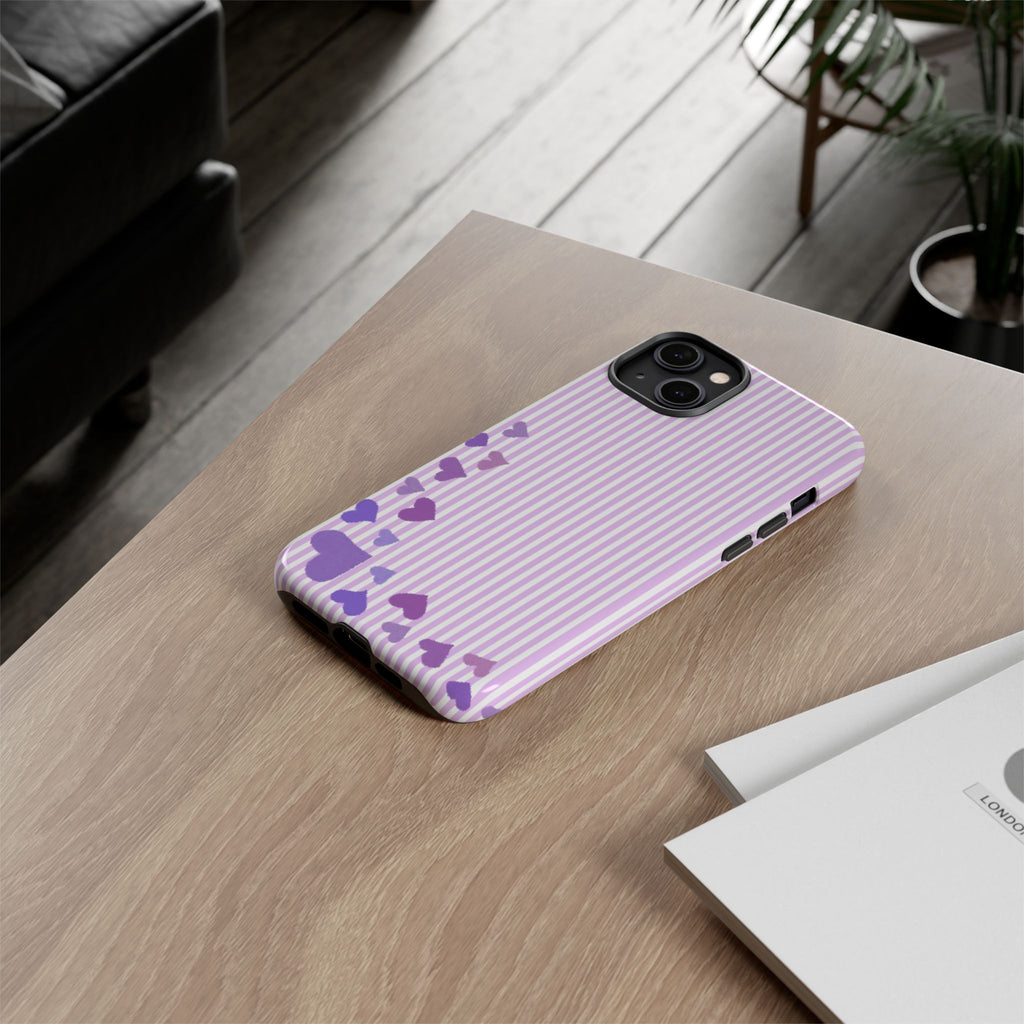 Valentines Day Striped hearts phone case, Purple Heart Floral Stripe Iphone case | Tough Cases - Iphone, Samsung and Pixel Mobile cases
