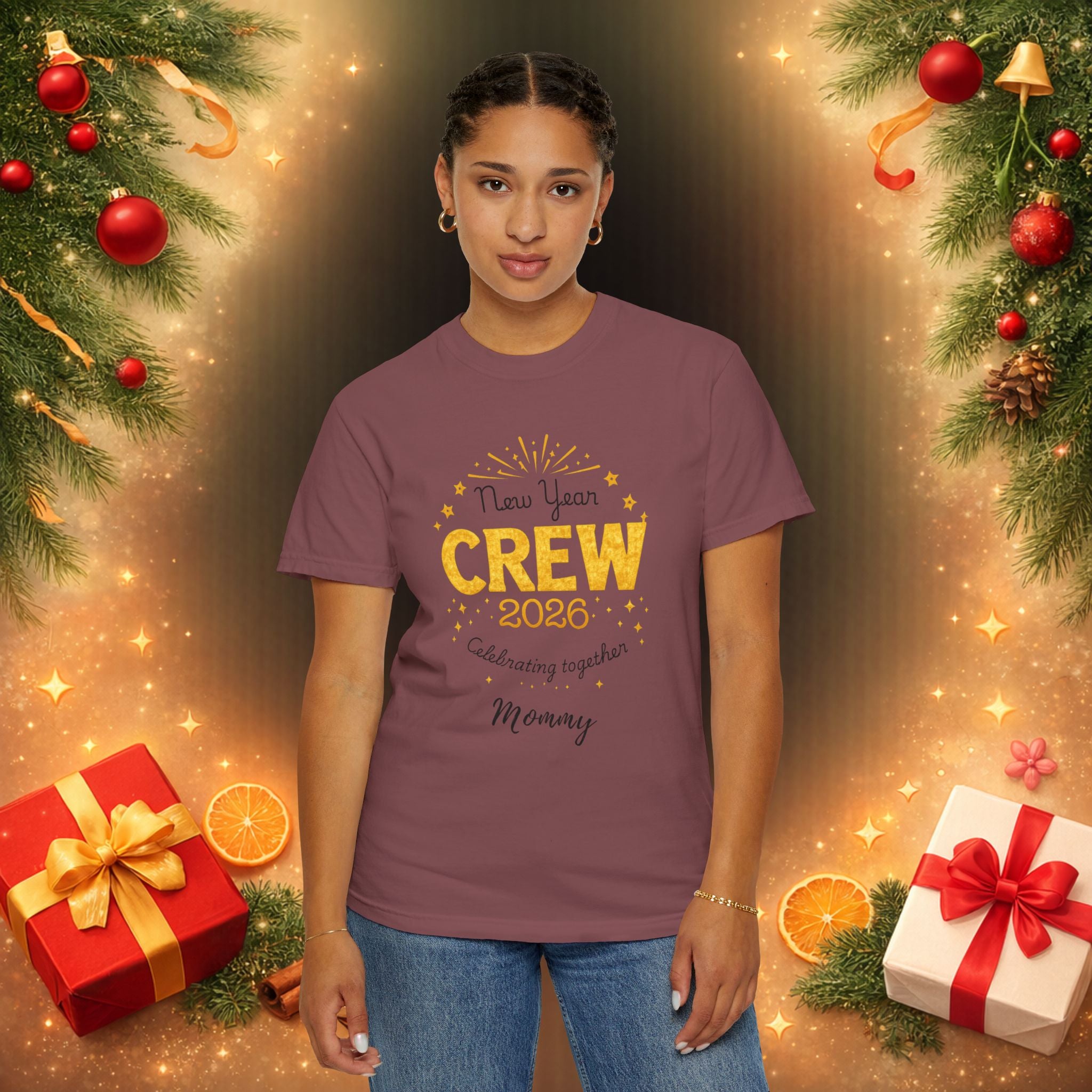 Custom 2026 New Year Family Crew Shirts, Personalized Names, Matching Holiday Tee for Christmas & New Year’s Eve