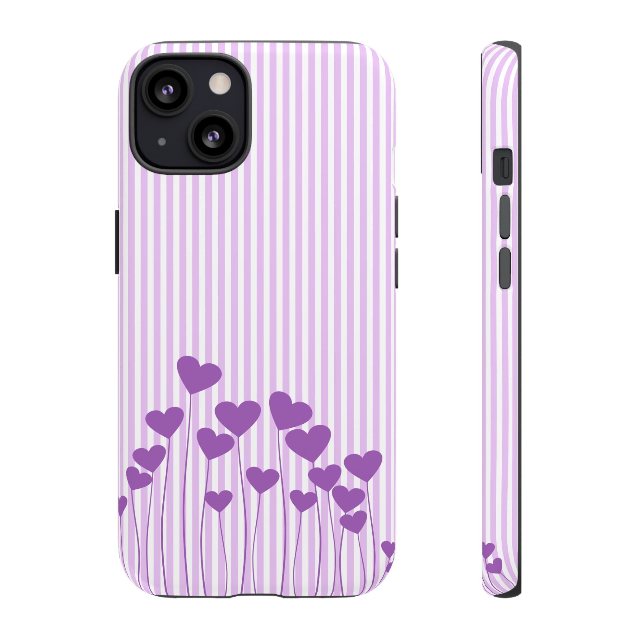 Galentines Day Striped hearts phone case, Purple Heart Floral Stripe Iphone case | Tough Cases - Iphone, Samsung and Pixel Mobile cases