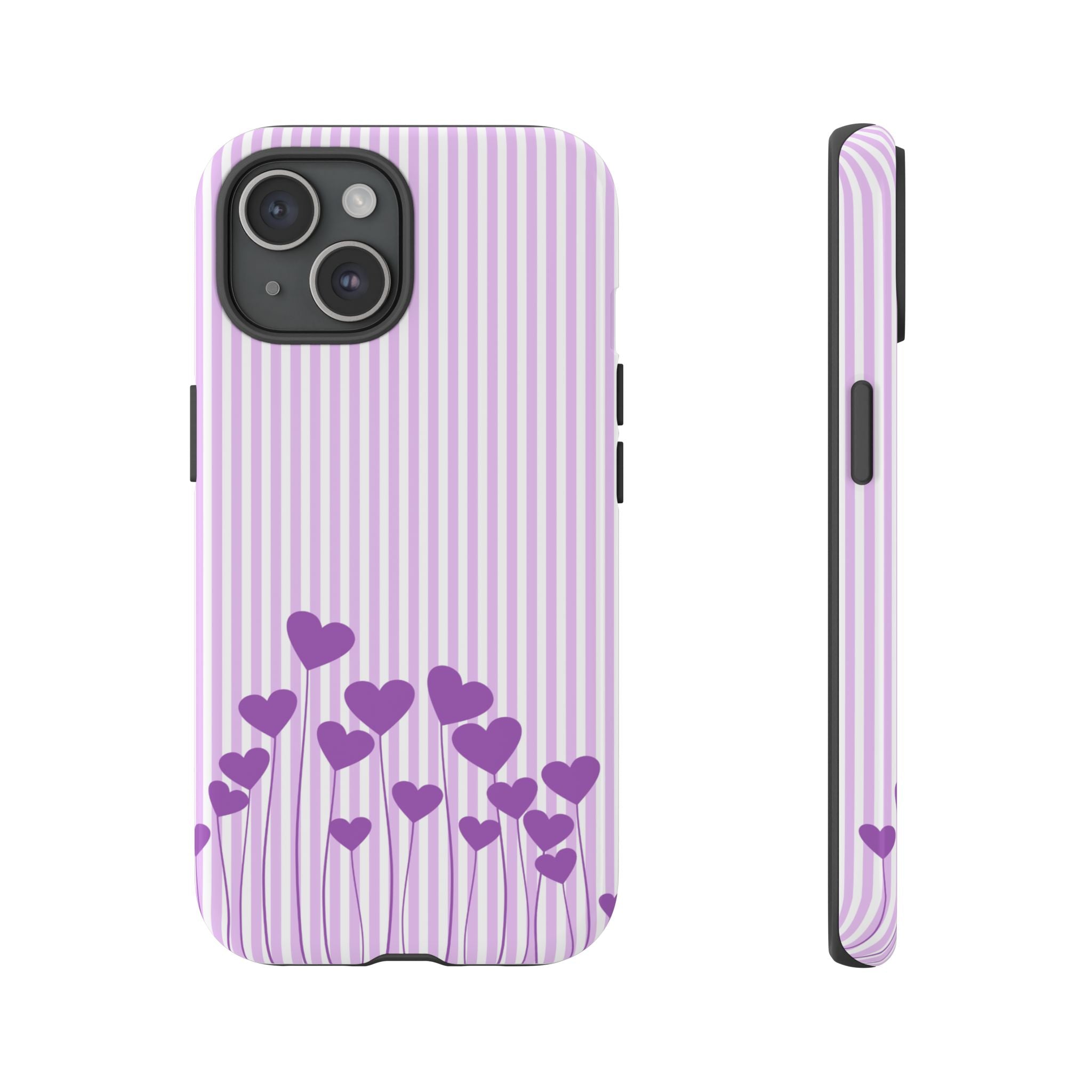 Galentines Day Striped hearts phone case, Purple Heart Floral Stripe Iphone case | Tough Cases - Iphone, Samsung and Pixel Mobile cases