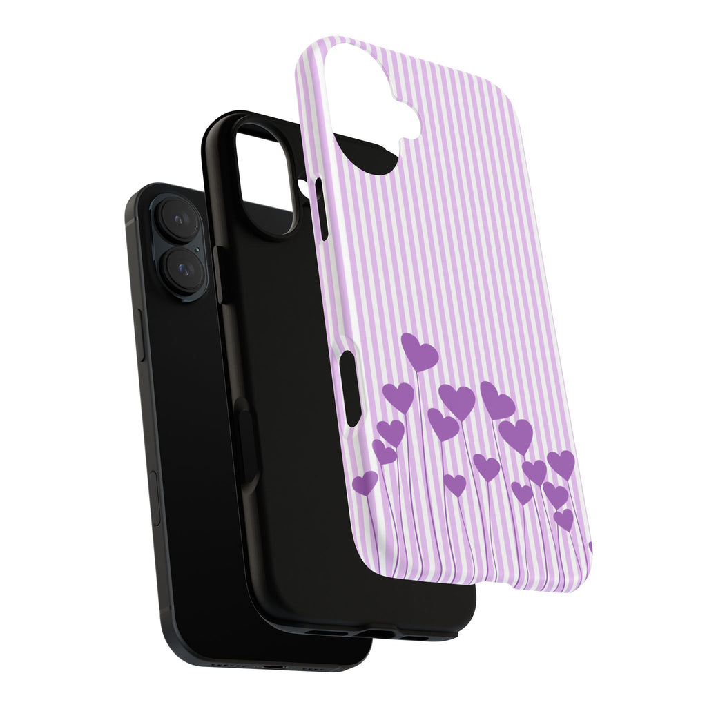 Galentines Day Striped hearts phone case, Purple Heart Floral Stripe Iphone case | Tough Cases - Iphone, Samsung and Pixel Mobile cases