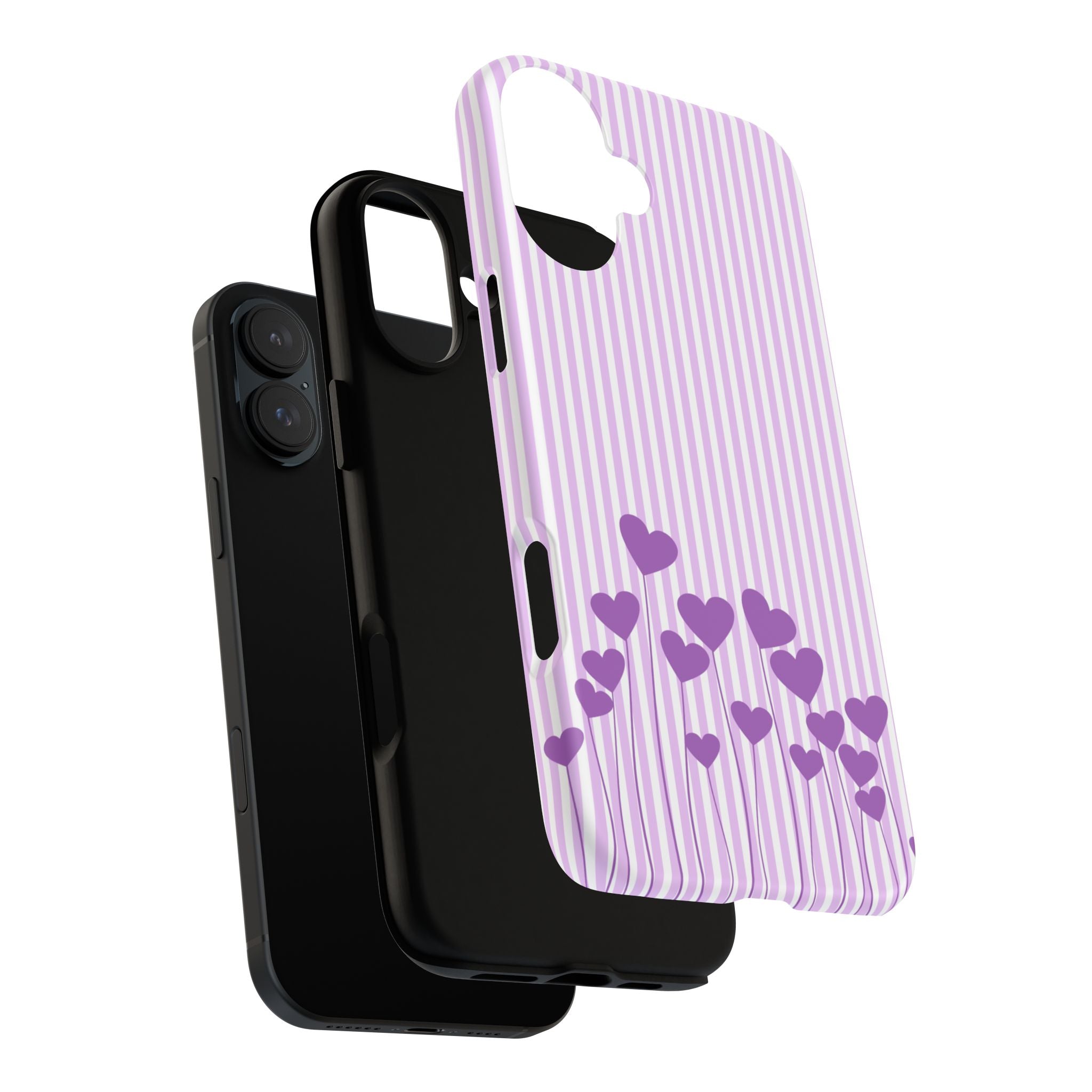 Galentines Day Striped hearts phone case, Purple Heart Floral Stripe Iphone case | Tough Cases - Iphone, Samsung and Pixel Mobile cases