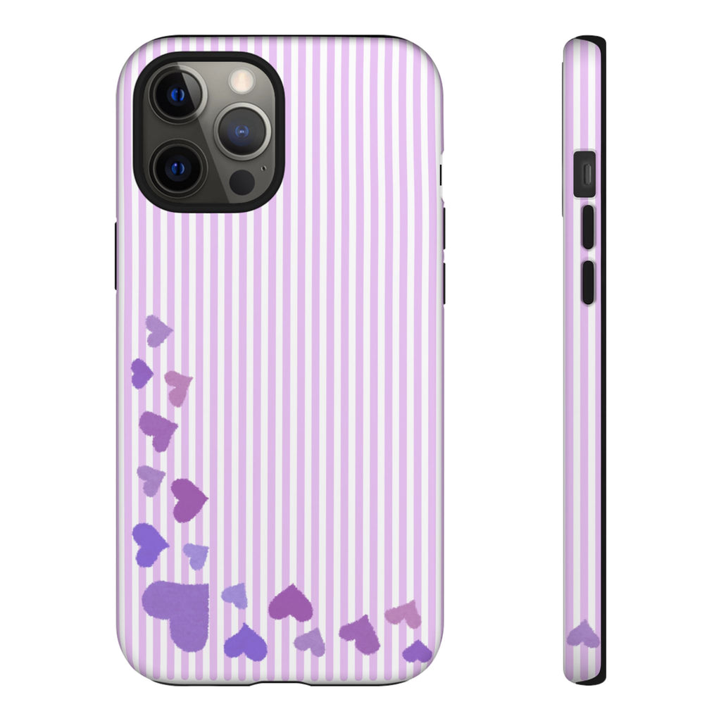 Valentines Day Striped hearts phone case, Purple Heart Floral Stripe Iphone case | Tough Cases - Iphone, Samsung and Pixel Mobile cases