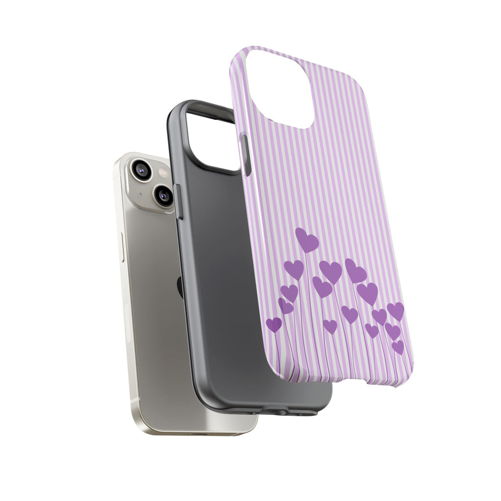 Galentines Day Striped hearts phone case, Purple Heart Floral Stripe Iphone case | Tough Cases - Iphone, Samsung and Pixel Mobile cases