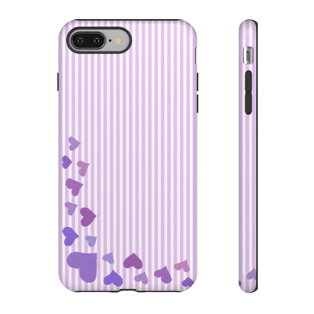 Valentines Day Striped hearts phone case, Purple Heart Floral Stripe Iphone case | Tough Cases - Iphone, Samsung and Pixel Mobile cases
