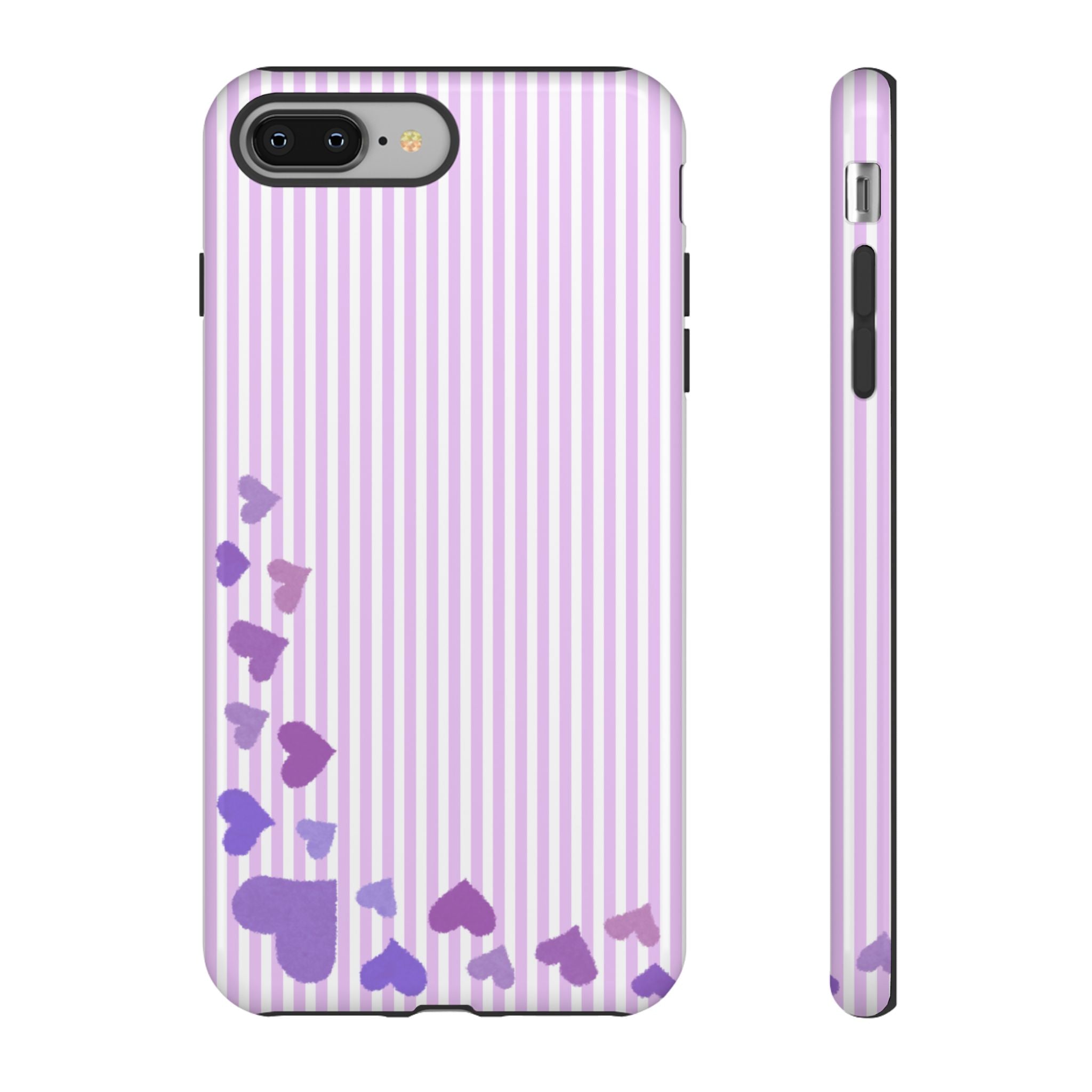 Valentines Day Striped hearts phone case, Purple Heart Floral Stripe Iphone case | Tough Cases - Iphone, Samsung and Pixel Mobile cases