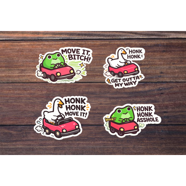 Road Rage Frog & Goose Sticker Pack | Funny Honk Honk Vinyl Decals | Car Meme Sticker Set | Laptop Water Bottle Stickers