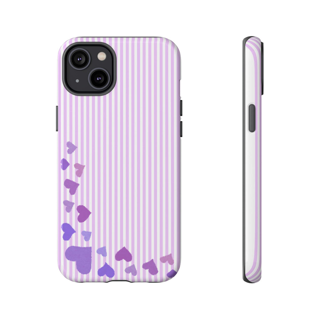 Valentines Day Striped hearts phone case, Purple Heart Floral Stripe Iphone case | Tough Cases - Iphone, Samsung and Pixel Mobile cases