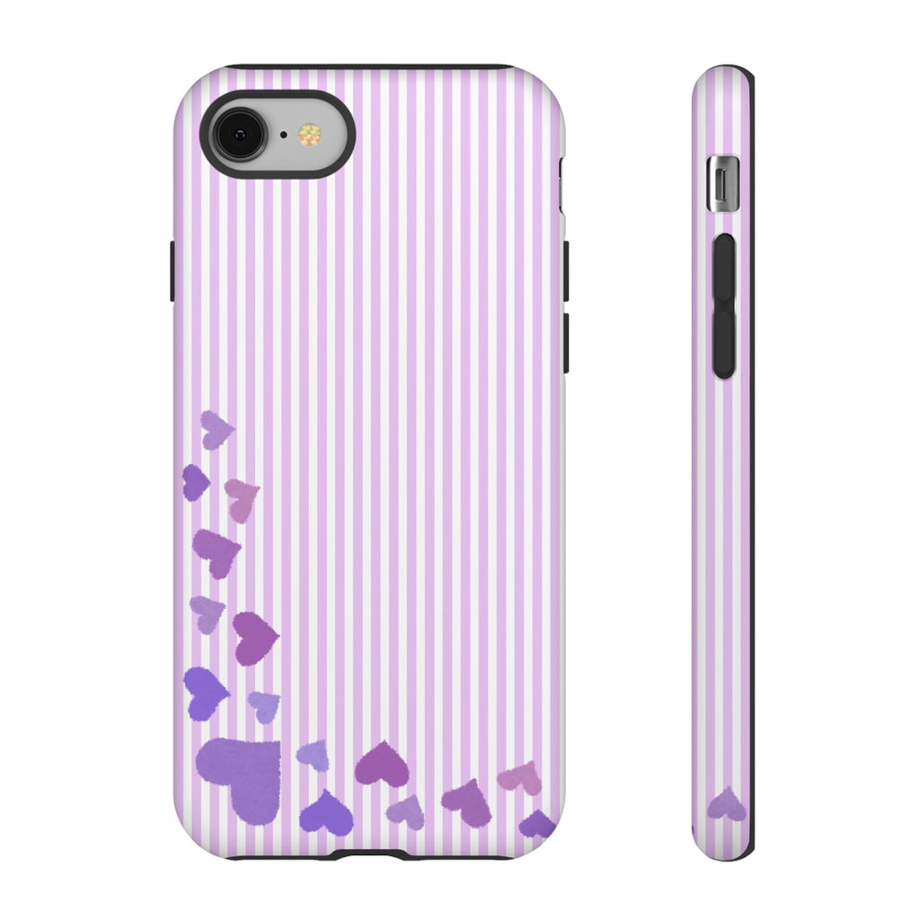 Valentines Day Striped hearts phone case, Purple Heart Floral Stripe Iphone case | Tough Cases - Iphone, Samsung and Pixel Mobile cases