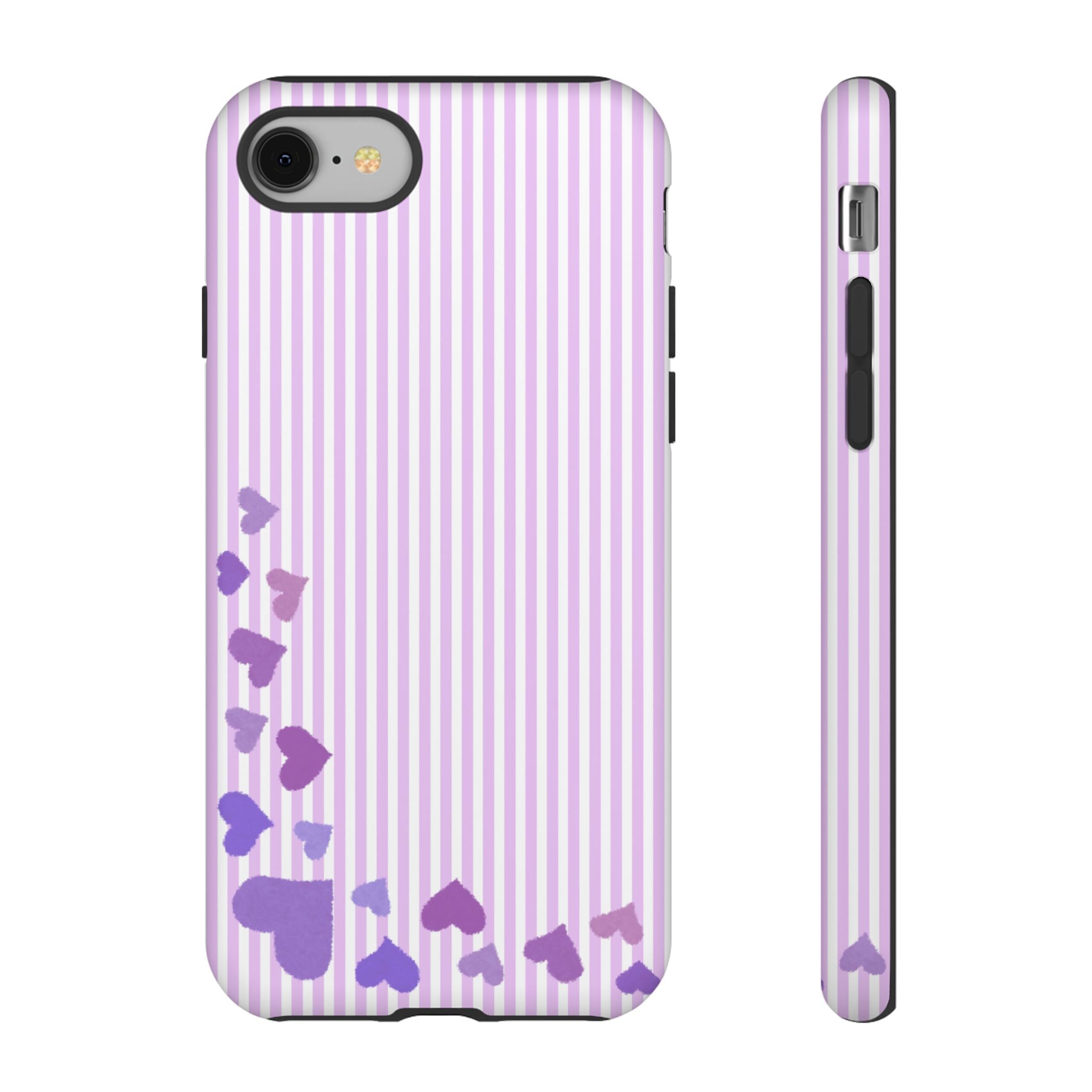 Valentines Day Striped hearts phone case, Purple Heart Floral Stripe Iphone case | Tough Cases - Iphone, Samsung and Pixel Mobile cases