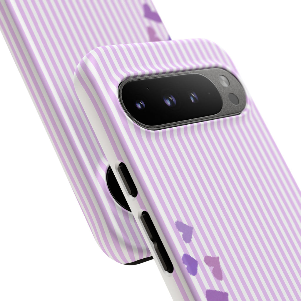 Valentines Day Striped hearts phone case, Purple Heart Floral Stripe Iphone case | Tough Cases - Iphone, Samsung and Pixel Mobile cases