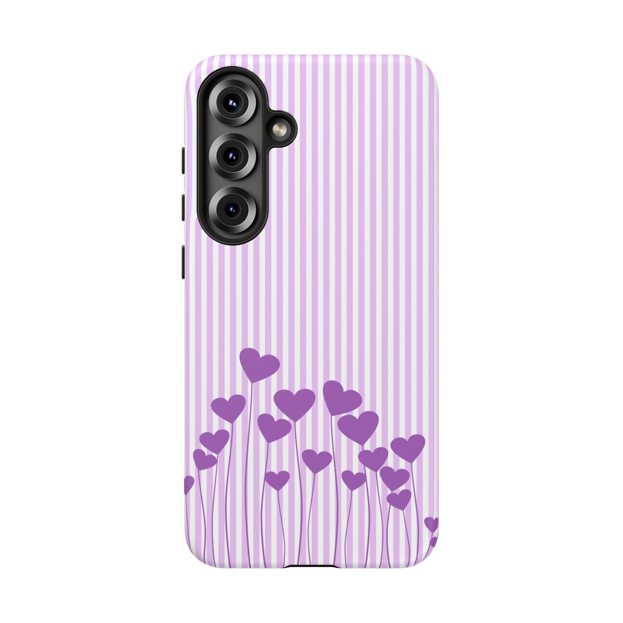 Galentines Day Striped hearts phone case, Purple Heart Floral Stripe Iphone case | Tough Cases - Iphone, Samsung and Pixel Mobile cases