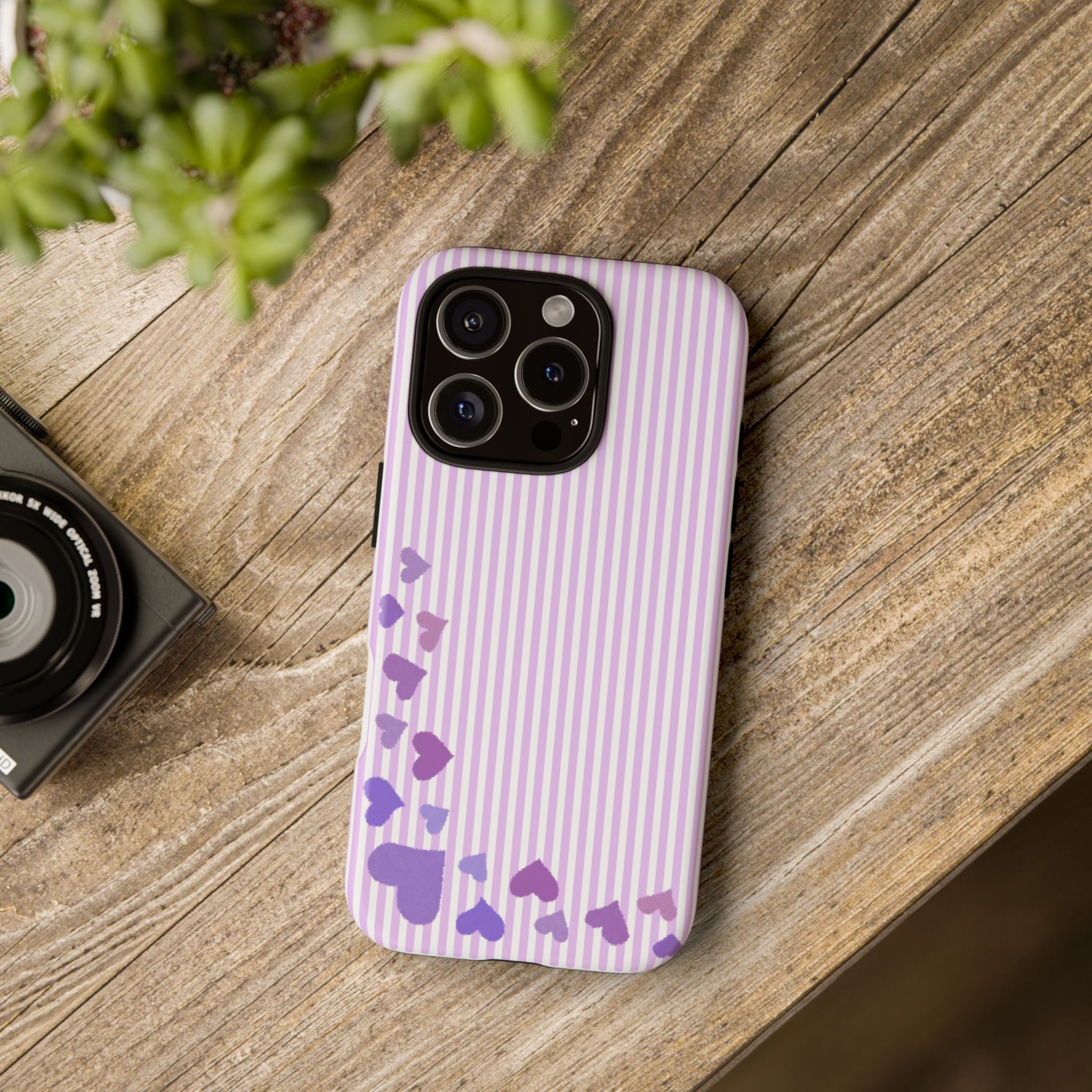 Valentines Day Striped hearts phone case, Purple Heart Floral Stripe Iphone case | Tough Cases - Iphone, Samsung and Pixel Mobile cases