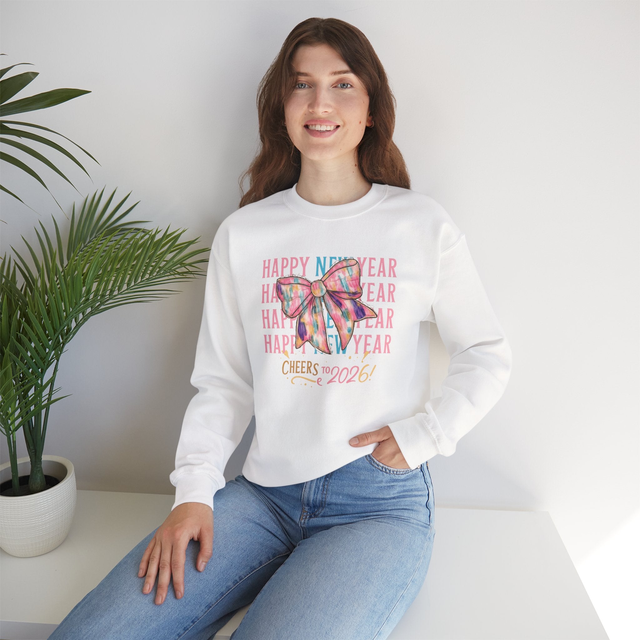 Happy New Year 2026 Sweatshirt Hoodie, Pink Coquette Bow Crewneck, Cheers to 2026, Unisex Adult & Youth, New Years Eve NYE Party Outfit
