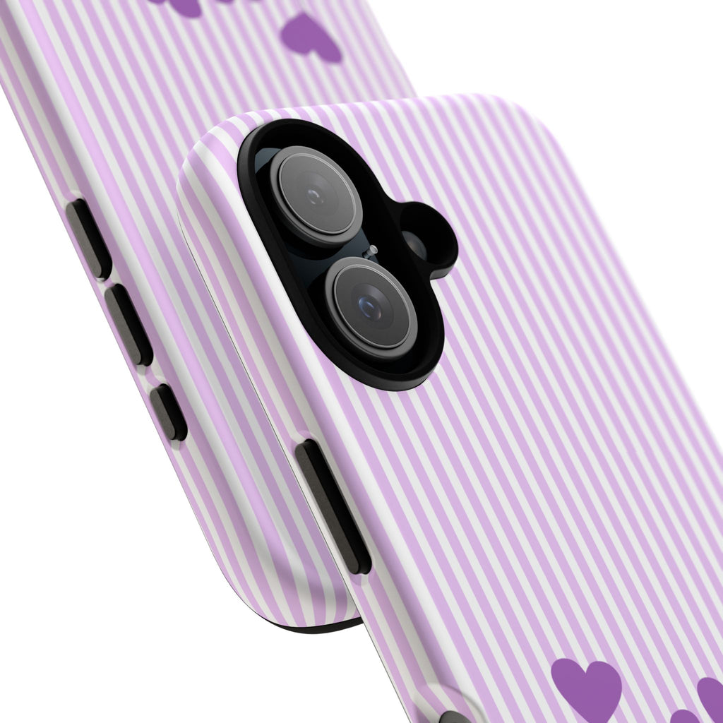 Galentines Day Striped hearts phone case, Purple Heart Floral Stripe Iphone case | Tough Cases - Iphone, Samsung and Pixel Mobile cases