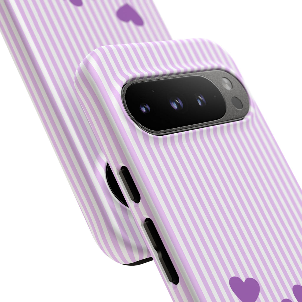 Galentines Day Striped hearts phone case, Purple Heart Floral Stripe Iphone case | Tough Cases - Iphone, Samsung and Pixel Mobile cases