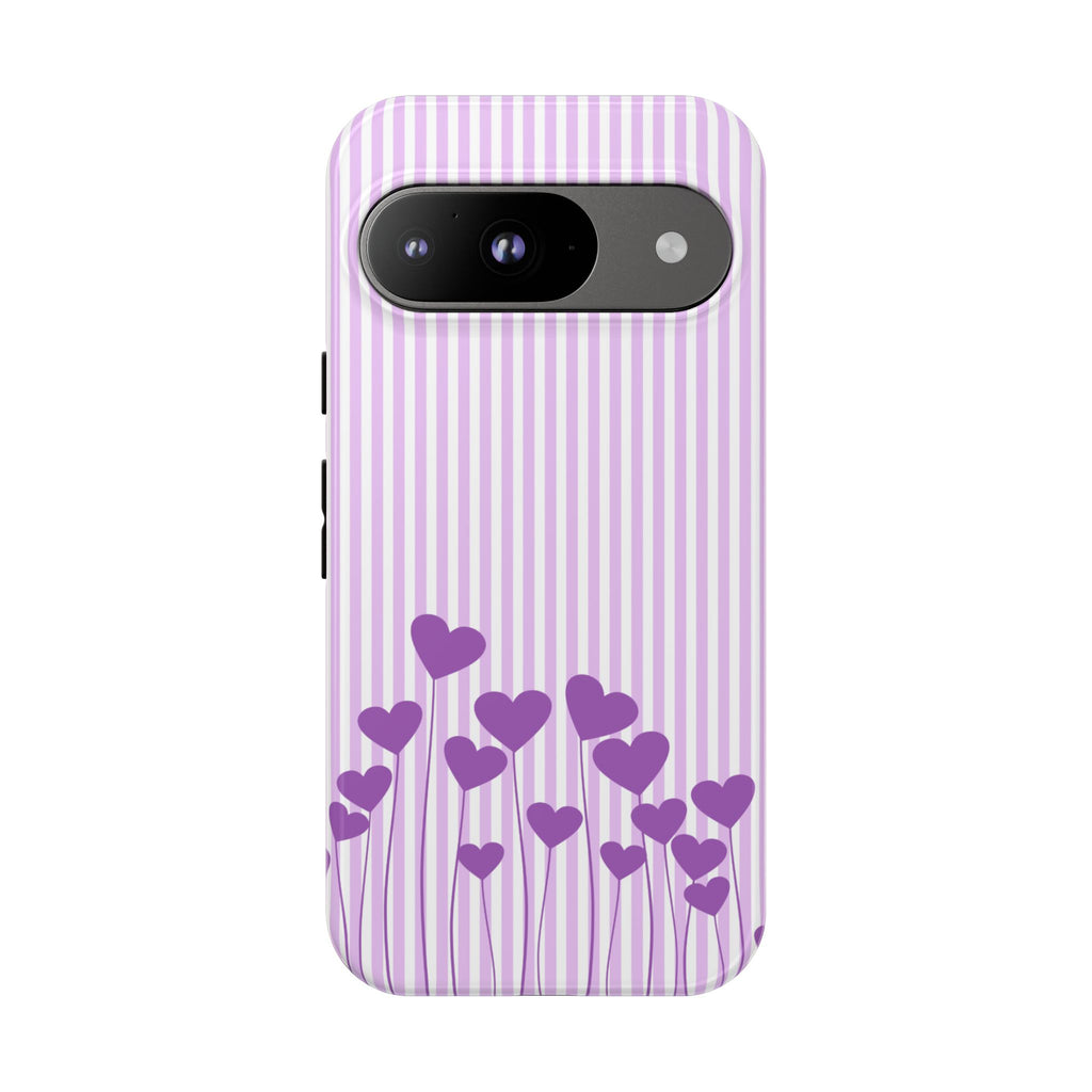 Galentines Day Striped hearts phone case, Purple Heart Floral Stripe Iphone case | Tough Cases - Iphone, Samsung and Pixel Mobile cases