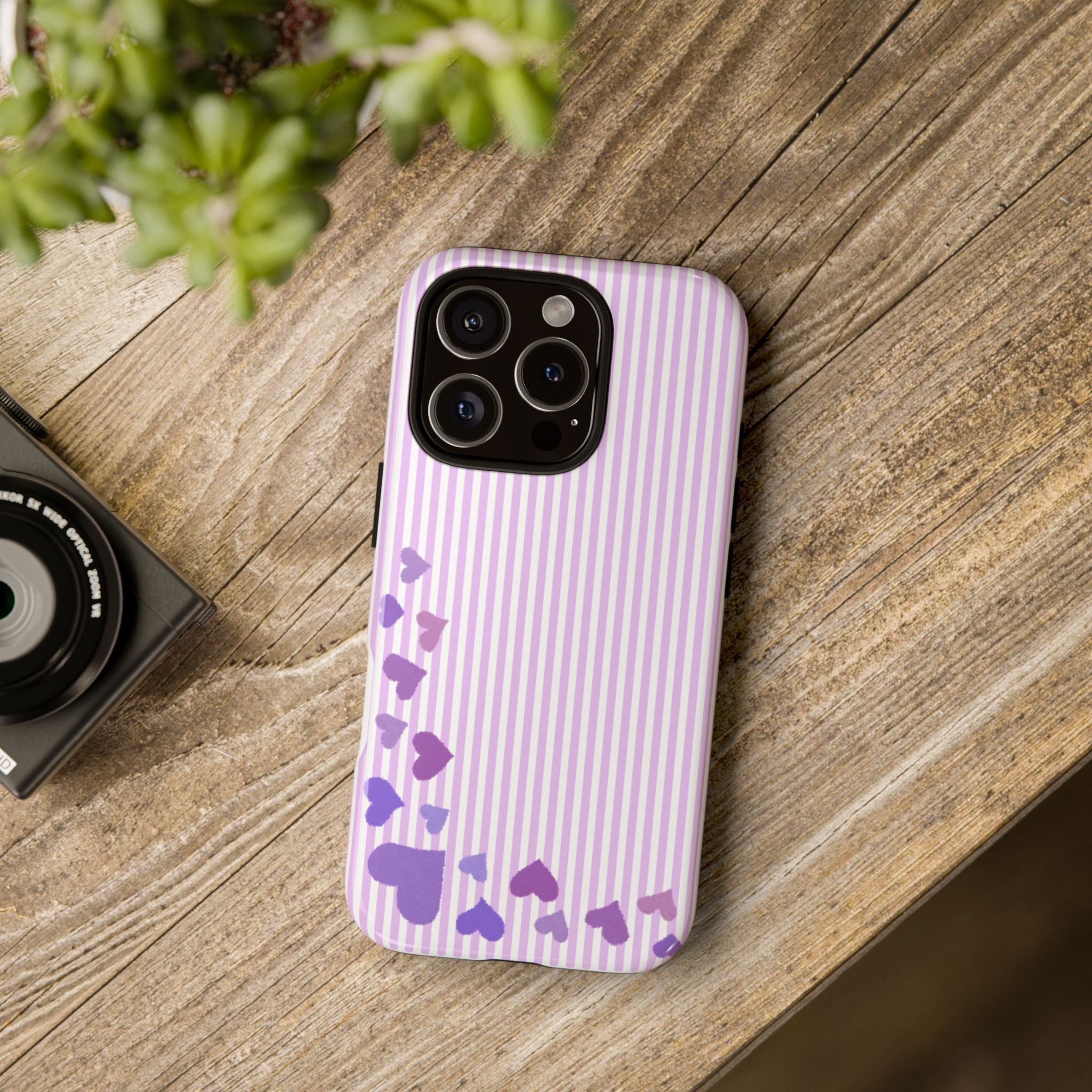 Valentines Day Striped hearts phone case, Purple Heart Floral Stripe Iphone case | Tough Cases - Iphone, Samsung and Pixel Mobile cases