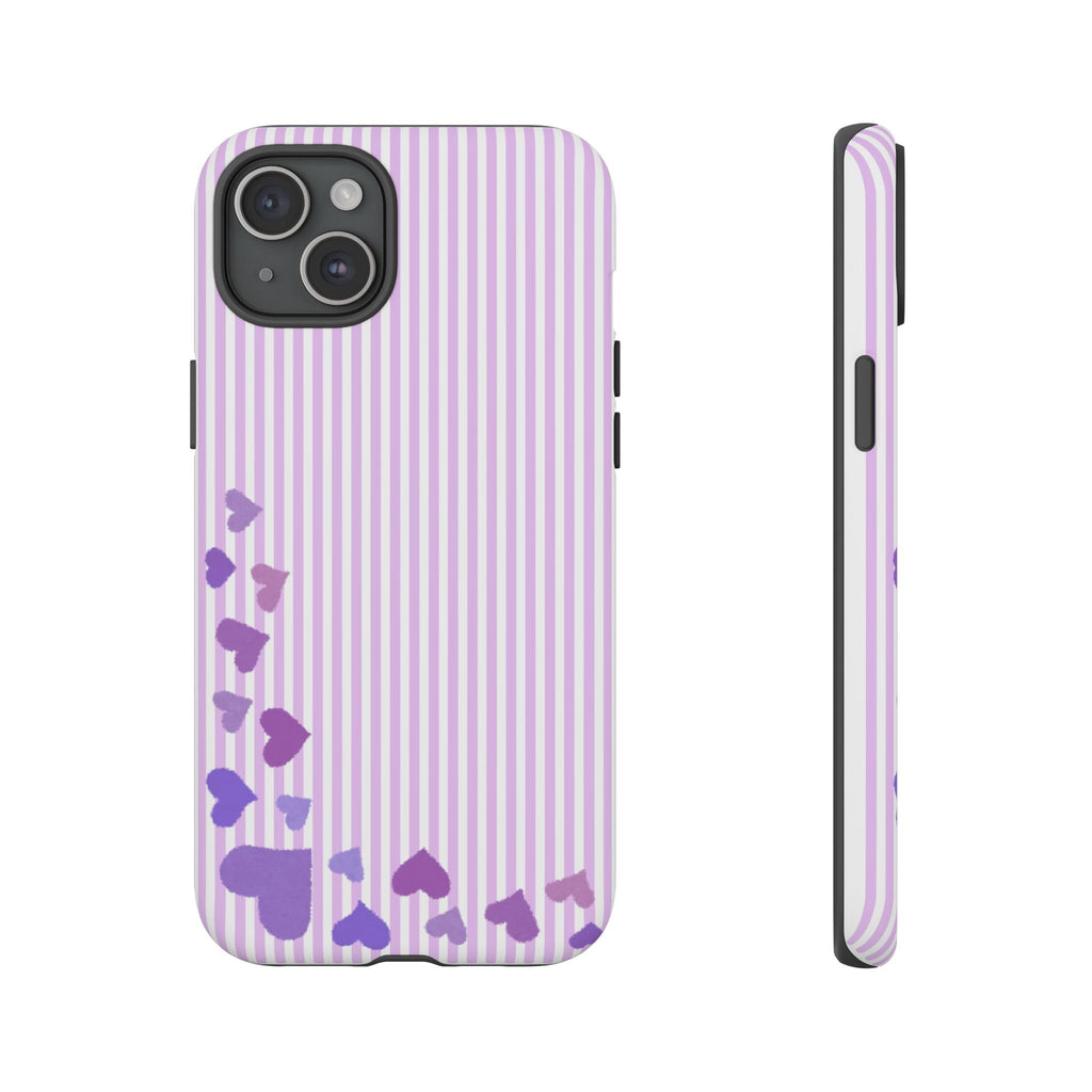 Valentines Day Striped hearts phone case, Purple Heart Floral Stripe Iphone case | Tough Cases - Iphone, Samsung and Pixel Mobile cases