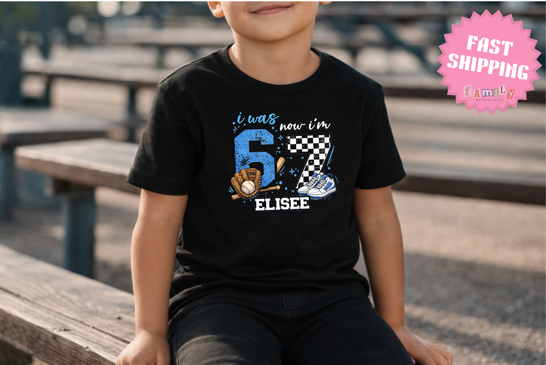 I Was 6 Now I’m 7 Baseball Birthday Shirt, Personalized Name 7th Birthday Boy Tee, Youth Sports custom name shirt, Custom Age