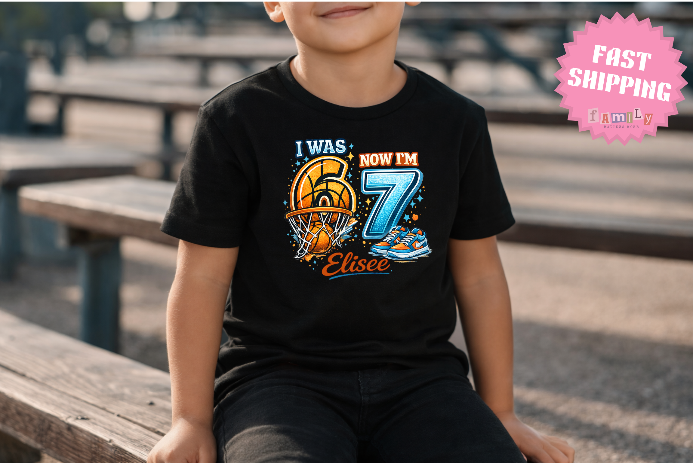 I Was 6 Now I’m 7 Basketball Birthday Shirt, Personalized Name 7th Birthday Boy Tee, Youth Kids Sports Party Gift, Custom Age, 6 7 Tshirt