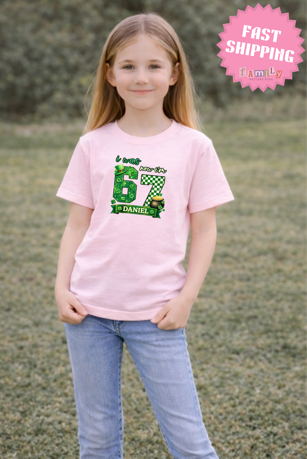 I Was 6 Now I’m 7 St. Patrick's Day Shirt, Personalized Name 7th Birthday Boy Tee, Youth Kids Sports Party Gift, Custom Age